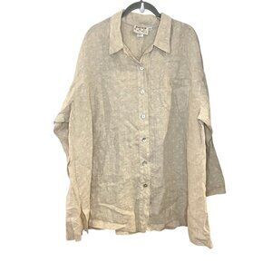 Entice Vintage 100% Linen Beige Tan Oversized Button Down Coastal Grandma Shirt